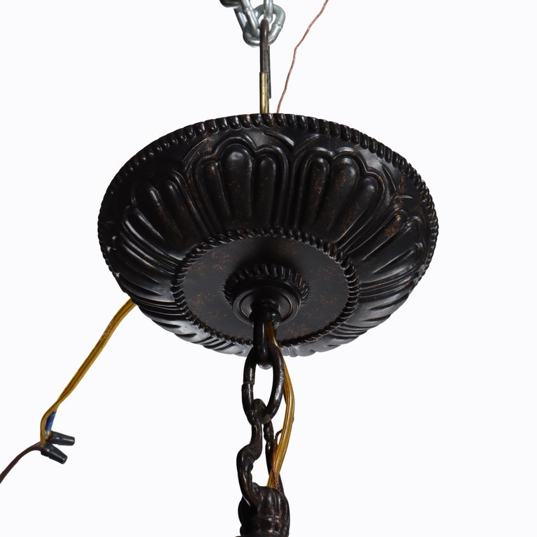 Vintage French Louis XIV Style Figural Cherub Gilt & Ebonized Chandelier c1940