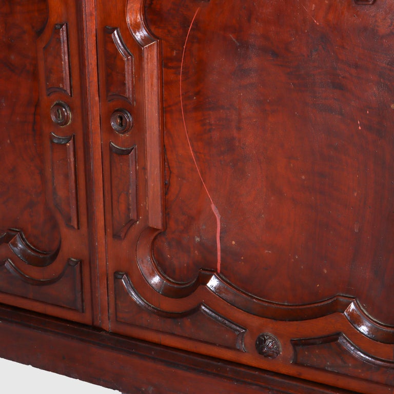 Large Antique Renaissance Revival Walnut, Burl & Marble Mirrored Sideboard c1890