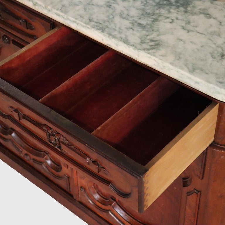 Large Antique Renaissance Revival Walnut, Burl & Marble Mirrored Sideboard c1890