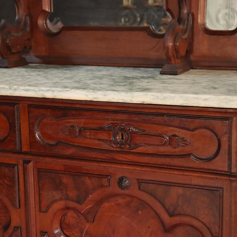 Large Antique Renaissance Revival Walnut, Burl & Marble Mirrored Sideboard c1890