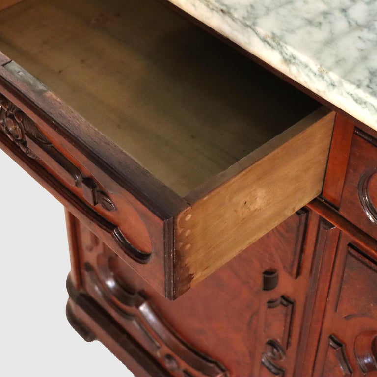 Large Antique Renaissance Revival Walnut, Burl & Marble Mirrored Sideboard c1890