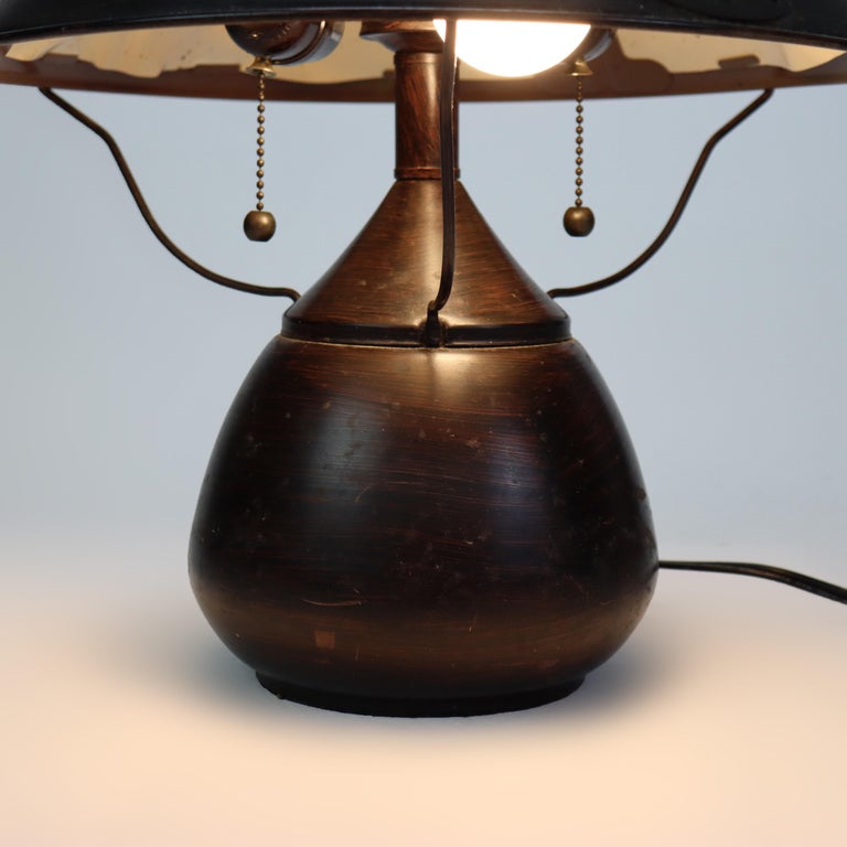 Vintage Dirk Van Erp School Bronze Table Lamp with Mica Shade Unsigned