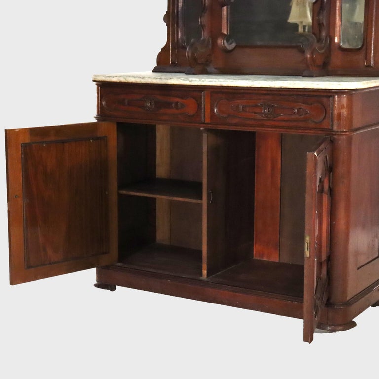 Large Antique Renaissance Revival Walnut, Burl & Marble Mirrored Sideboard c1890