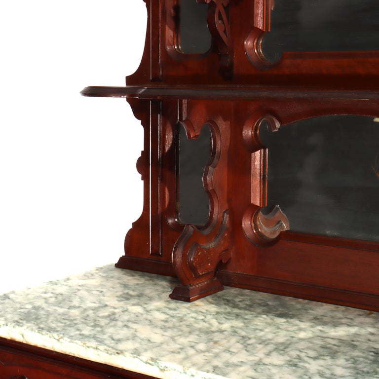 Large Antique Renaissance Revival Walnut, Burl & Marble Mirrored Sideboard c1890