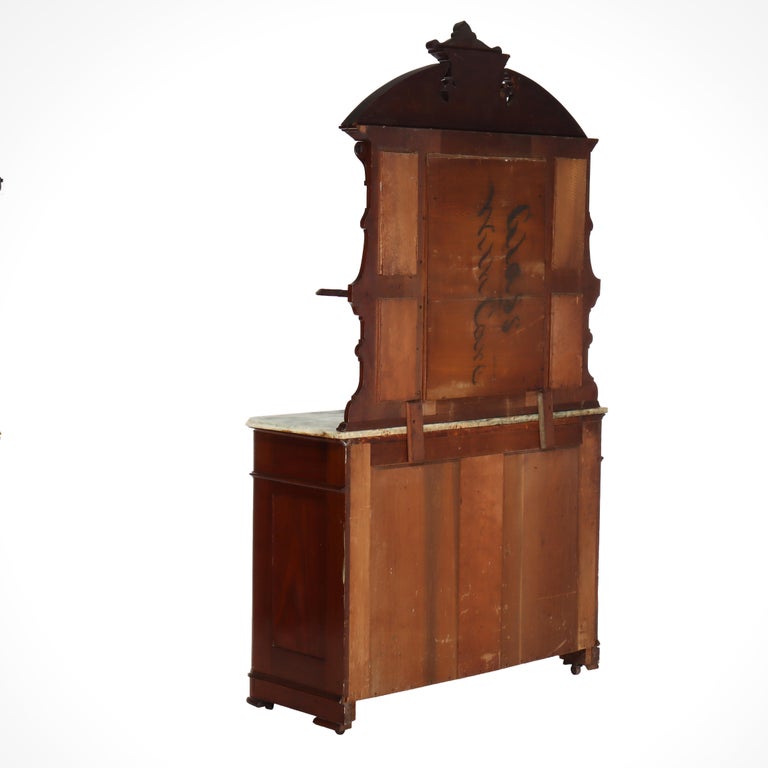 Large Antique Renaissance Revival Walnut, Burl & Marble Mirrored Sideboard c1890