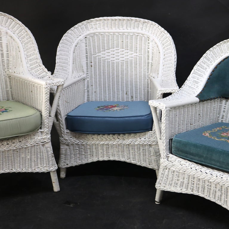 Three Heywood-Wakefield Bar Harbor Style Wicker Chairs C1920