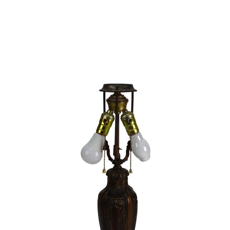 Antique Bradley & Hubbard School 6-Panel Slag Glass Lamp With Floral Motif c1920