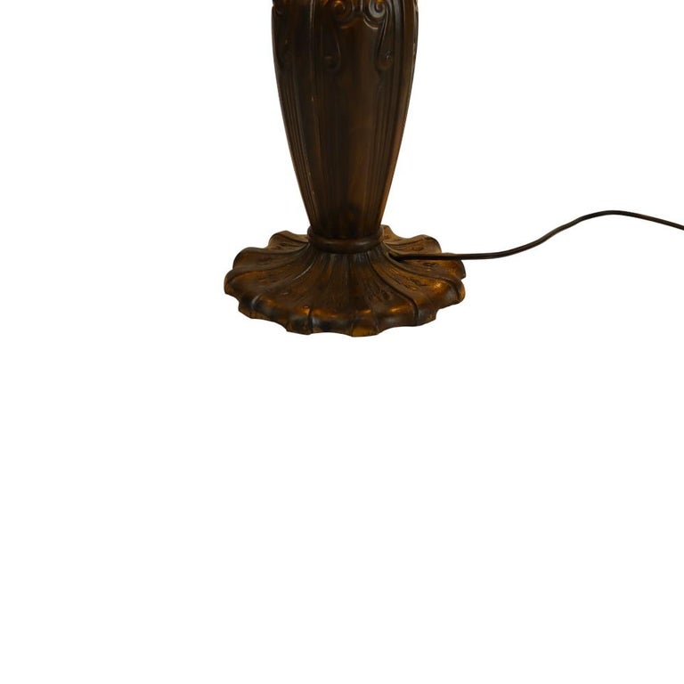 Antique Bradley & Hubbard School 6-Panel Slag Glass Lamp With Floral Motif c1920