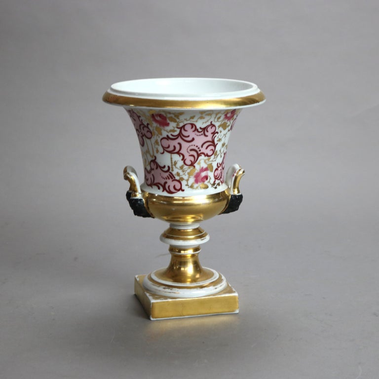 Two Antique Old Paris Porcelain Classical Hand Painted & Gilt Urns C1890
