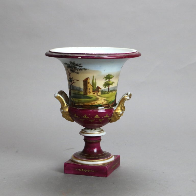 Two Antique Old Paris Porcelain Classical Hand Painted & Gilt Urns C1890