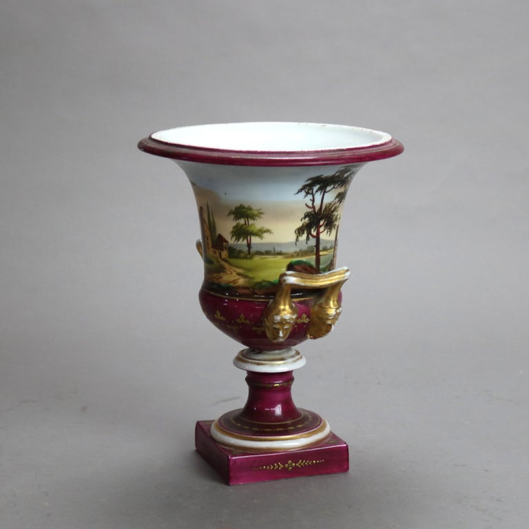 Two Antique Old Paris Porcelain Classical Hand Painted & Gilt Urns C1890