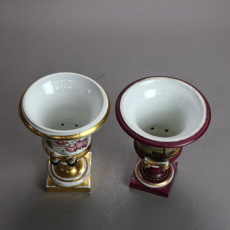 Two Antique Old Paris Porcelain Classical Hand Painted & Gilt Urns C1890