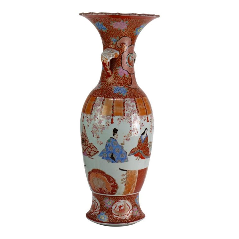 Antique Japanese Hand Painted Porcelain Floor Vase 19thC