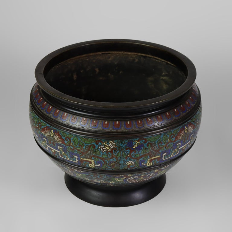 Antique Chinese Enameled Floor Vase With Removable c1930