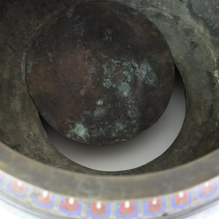 Antique Chinese Enameled Floor Vase With Removable c1930