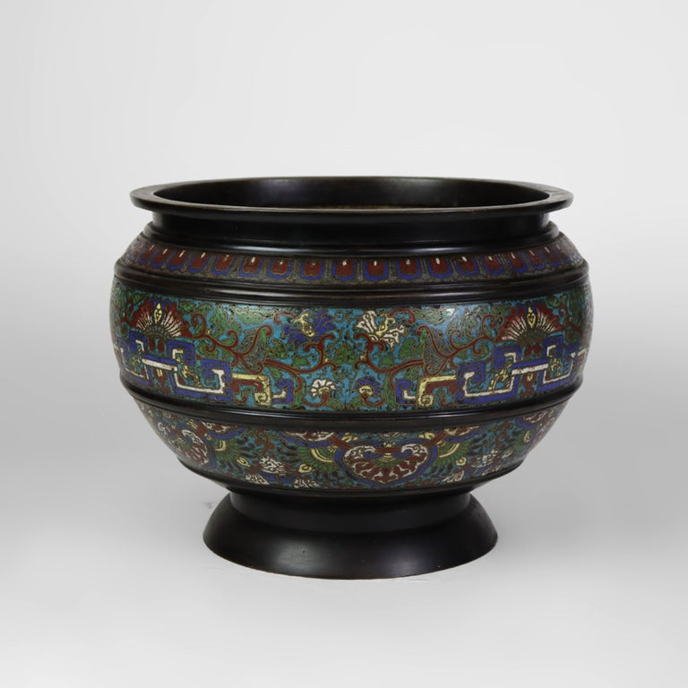 Antique Chinese Enameled Floor Vase With Removable c1930