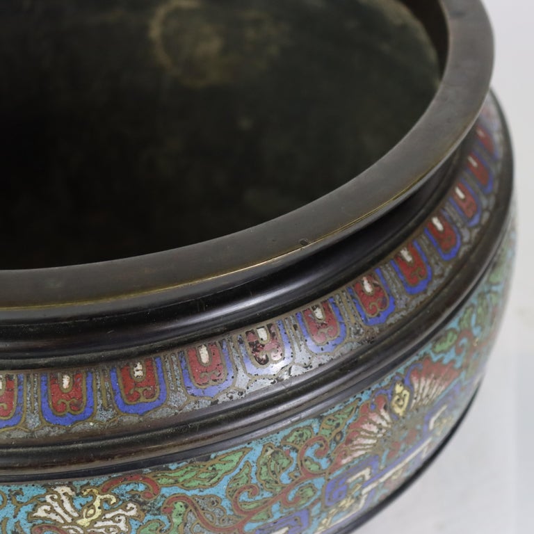 Antique Chinese Enameled Floor Vase With Removable c1930