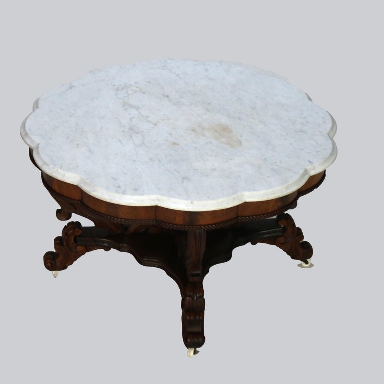 Antique Berkey and Gay School Victorian Carved Mahogany & Rosewood Table C1880