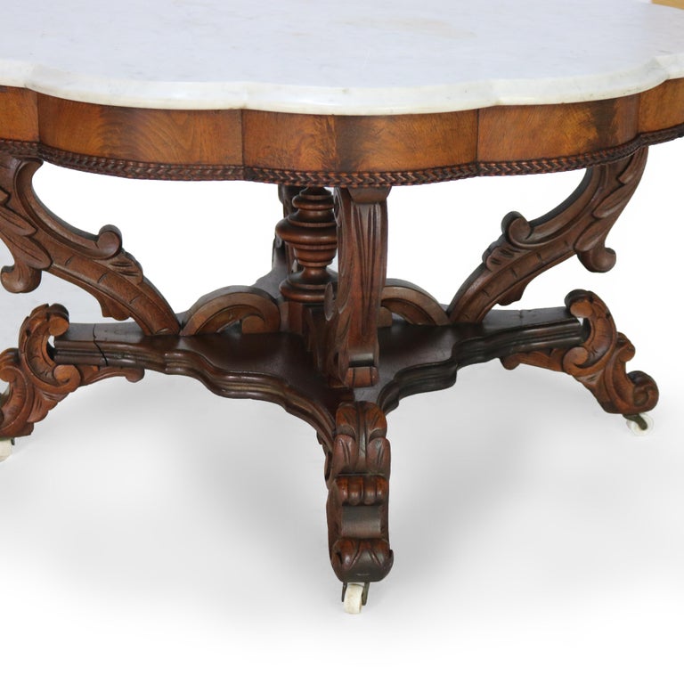 Antique Berkey and Gay School Victorian Carved Mahogany & Rosewood Table C1880