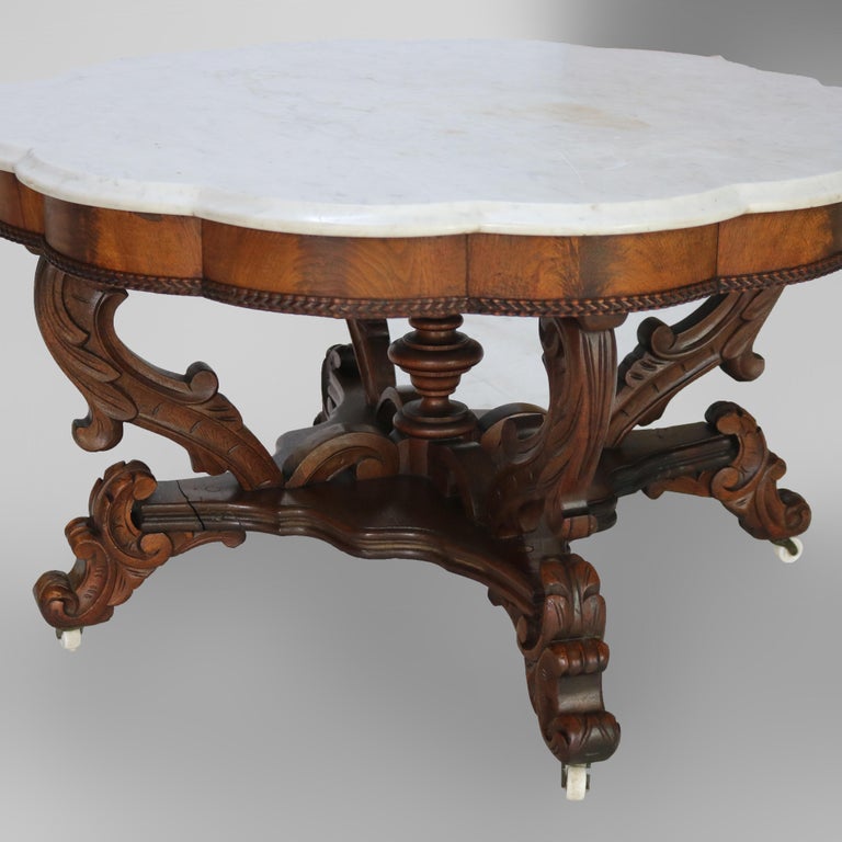 Antique Berkey and Gay School Victorian Carved Mahogany & Rosewood Table C1880