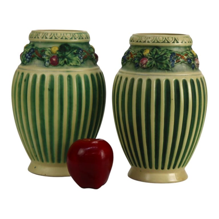 Pair Roseville Corinthian Pottery Vases C1930