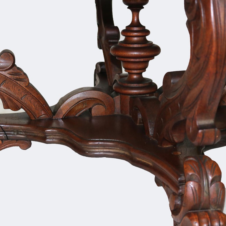 Antique Berkey and Gay School Victorian Carved Mahogany & Rosewood Table C1880