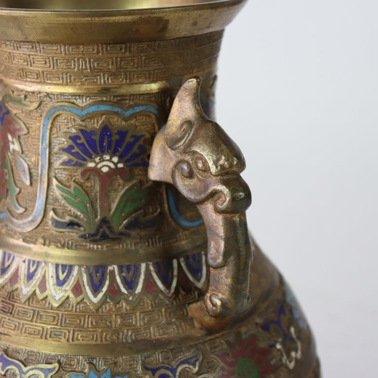 Antique Chinese  Enameled Vase with Figural Handles Signed C1890