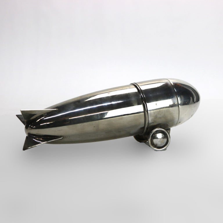 Vintage Mid Century Modern Silver Plated Chrome Zeppelin Cocktail Shaker c1940