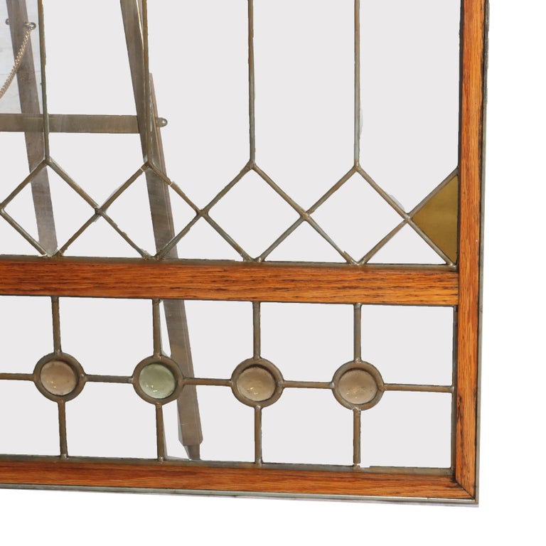 Pair Antique Frank Lloyd Wright School Arts & Crafts Leaded Glass Windows c1920