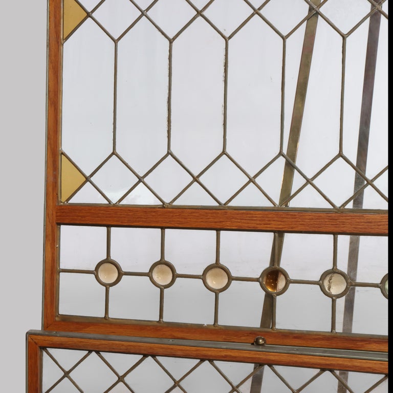 Pair Antique Frank Lloyd Wright School Arts & Crafts Leaded Glass Windows c1920