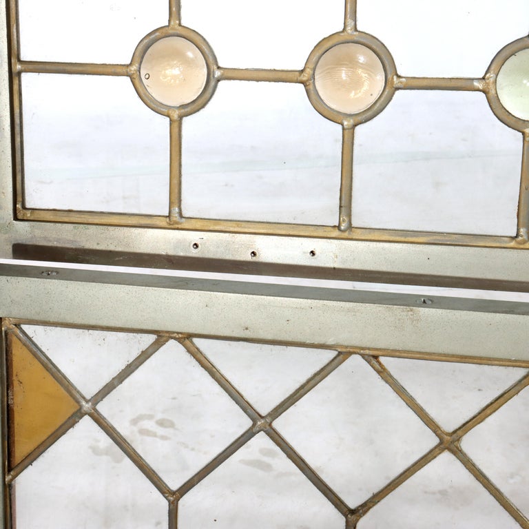 Pair Antique Frank Lloyd Wright School Arts & Crafts Leaded Glass Windows c1920