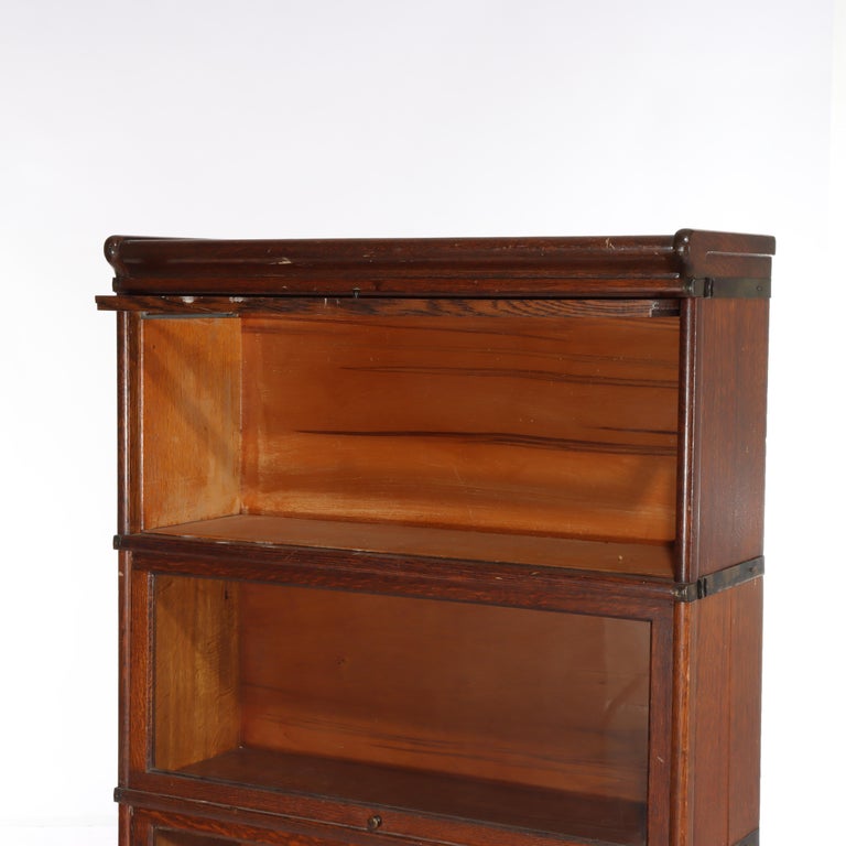 Antique Arts & Crafts Oak 3 Stack Barrister Bookcase C1920