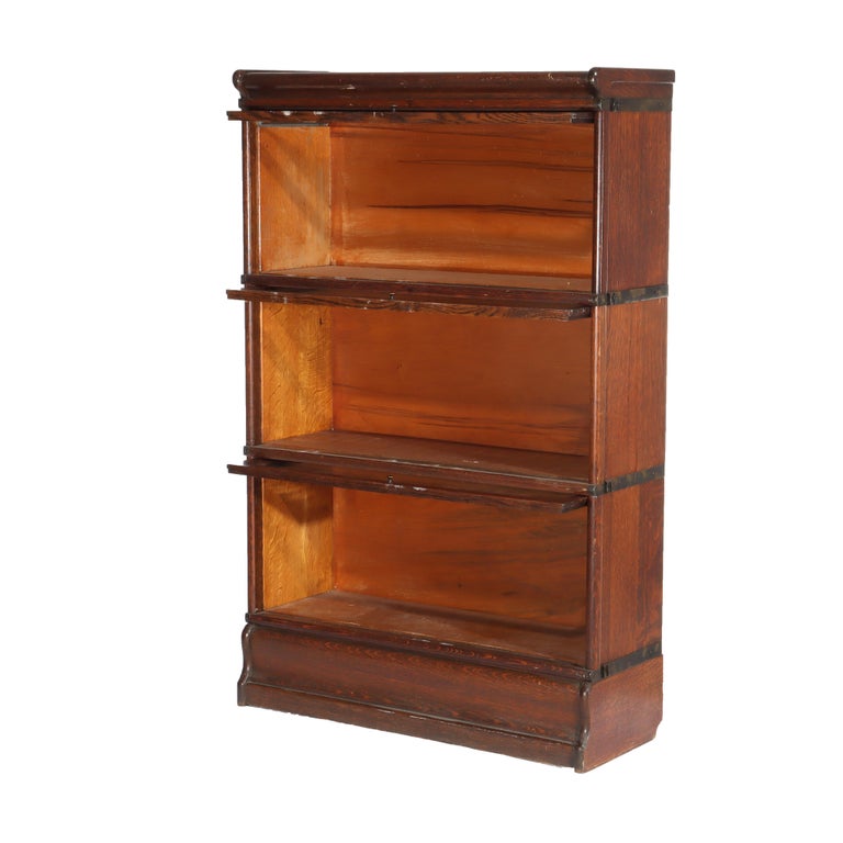 Antique Arts & Crafts Oak 3 Stack Barrister Bookcase C1920