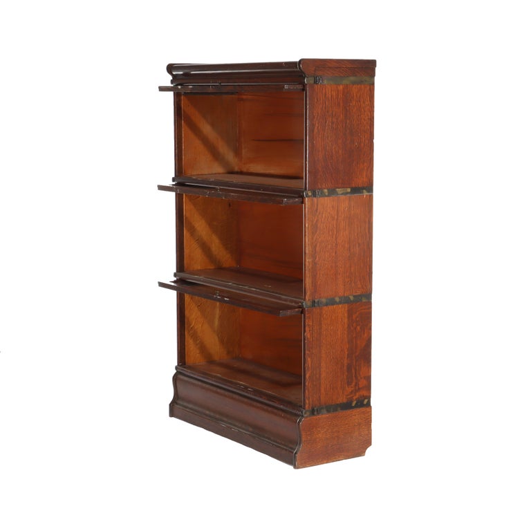 Antique Arts & Crafts Oak 3 Stack Barrister Bookcase C1920
