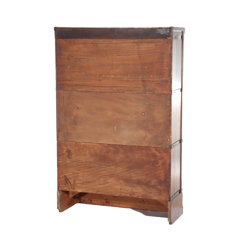 Antique Arts & Crafts Oak 3 Stack Barrister Bookcase C1920