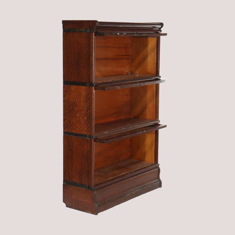 Antique Arts & Crafts Oak 3 Stack Barrister Bookcase C1920