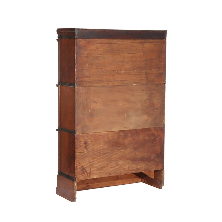 Antique Arts & Crafts Oak 3 Stack Barrister Bookcase C1920