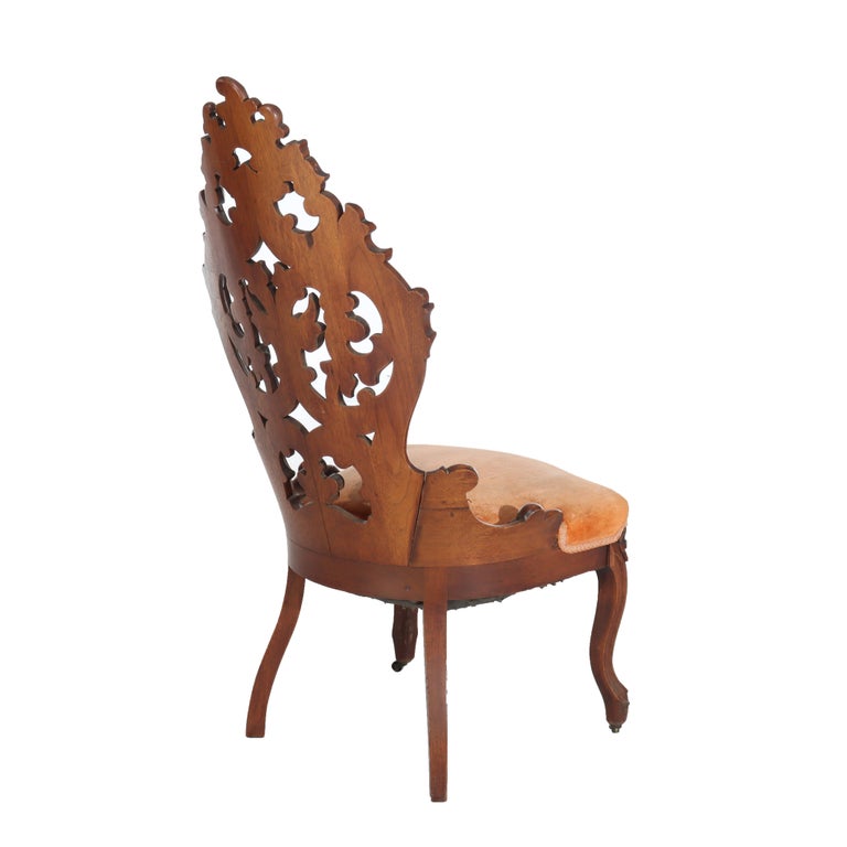Antique Belter School Reticulated Carved Walnut Boudoir Chair c1890