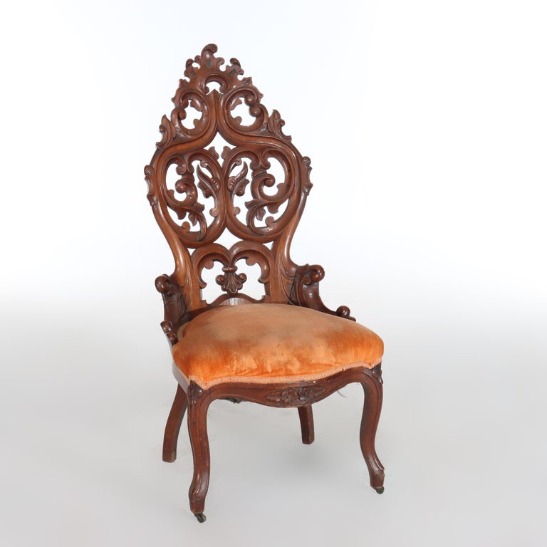 Antique Belter School Reticulated Carved Walnut Boudoir Chair c1890