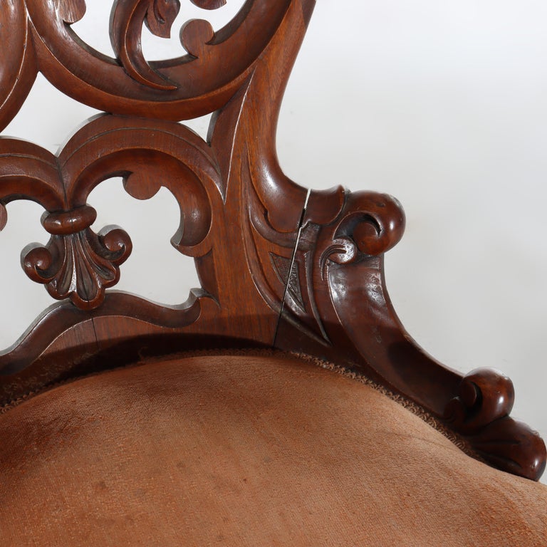 Antique Belter School Reticulated Carved Walnut Boudoir Chair c1890