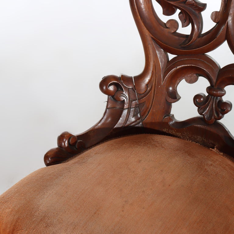 Antique Belter School Reticulated Carved Walnut Boudoir Chair c1890
