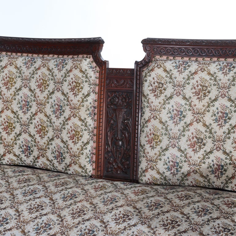 Antique Horner Figural Carved Mahogany Splayed Leg Tapestry & Griffin Sofa c1900