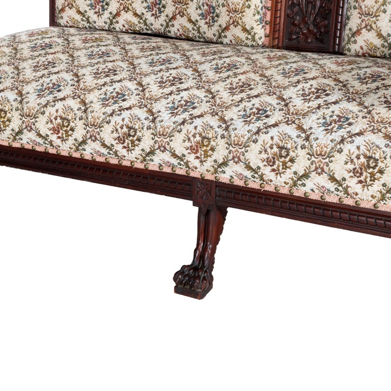 Antique Horner Figural Carved Mahogany Splayed Leg Tapestry & Griffin Sofa c1900