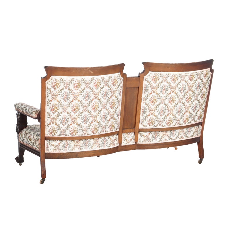 Antique Horner Figural Carved Mahogany Splayed Leg Tapestry & Griffin Sofa c1900