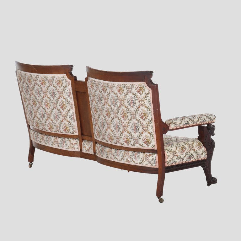 Antique Horner Figural Carved Mahogany Splayed Leg Tapestry & Griffin Sofa c1900