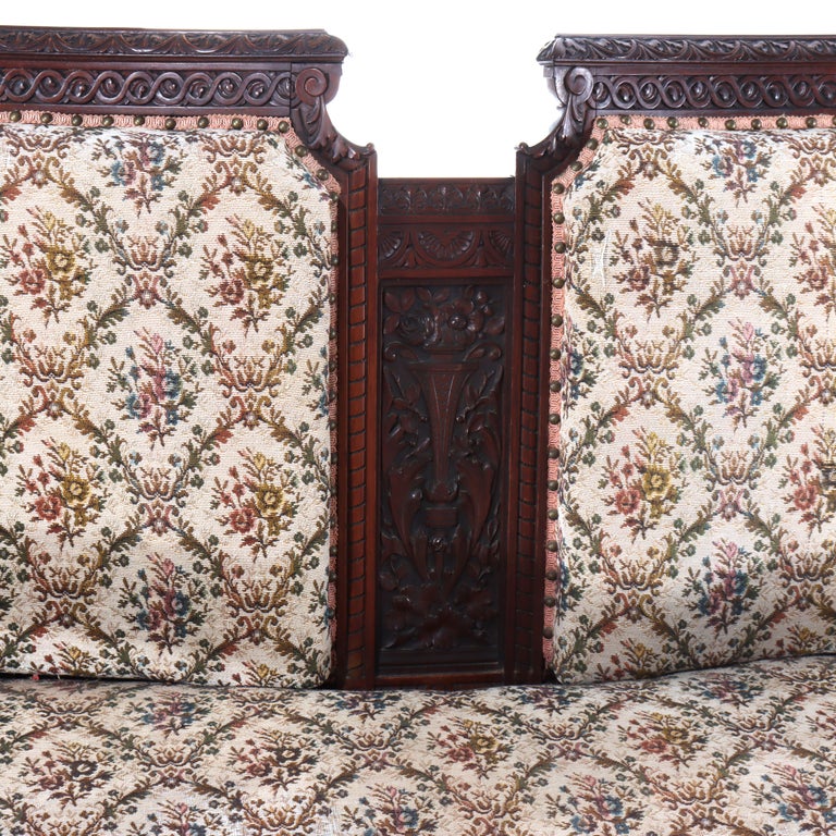 Antique Horner Figural Carved Mahogany Splayed Leg Tapestry & Griffin Sofa c1900