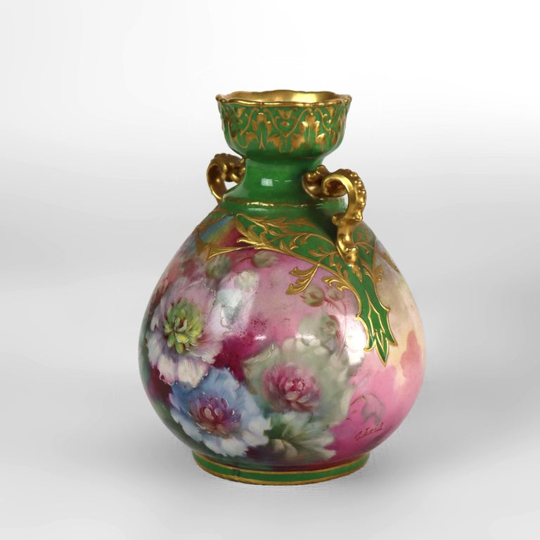 Antique German Royal Bonn Floral Porcelain Vase Signed & Numbered C1920