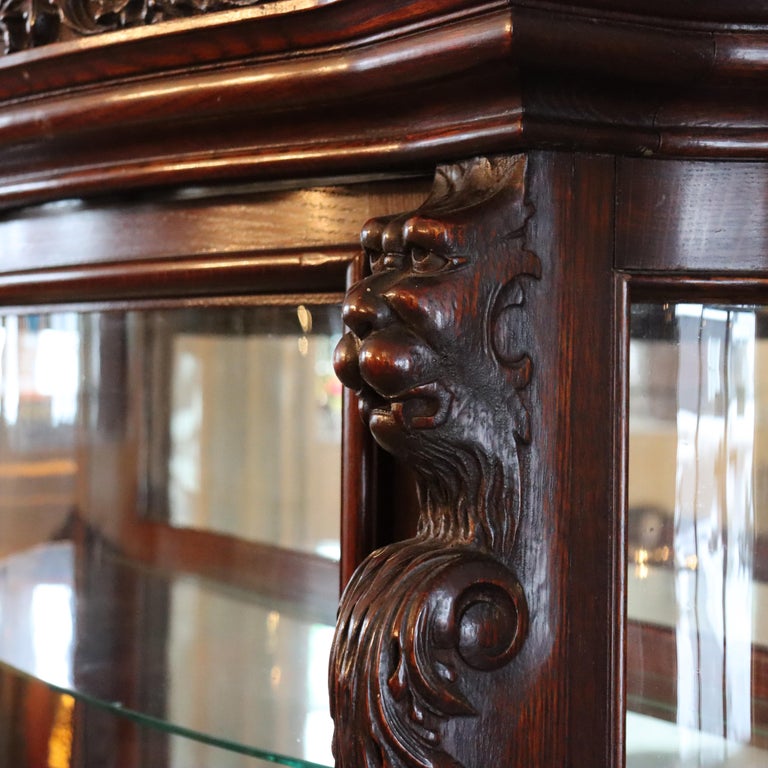 Oversized Antique RJ Horner Deeply Figural Griffin & Floral Carved Oak Sideboard