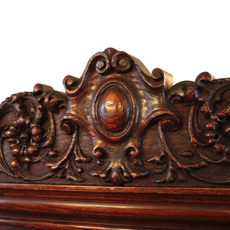 Oversized Antique RJ Horner Deeply Figural Griffin & Floral Carved Oak Sideboard
