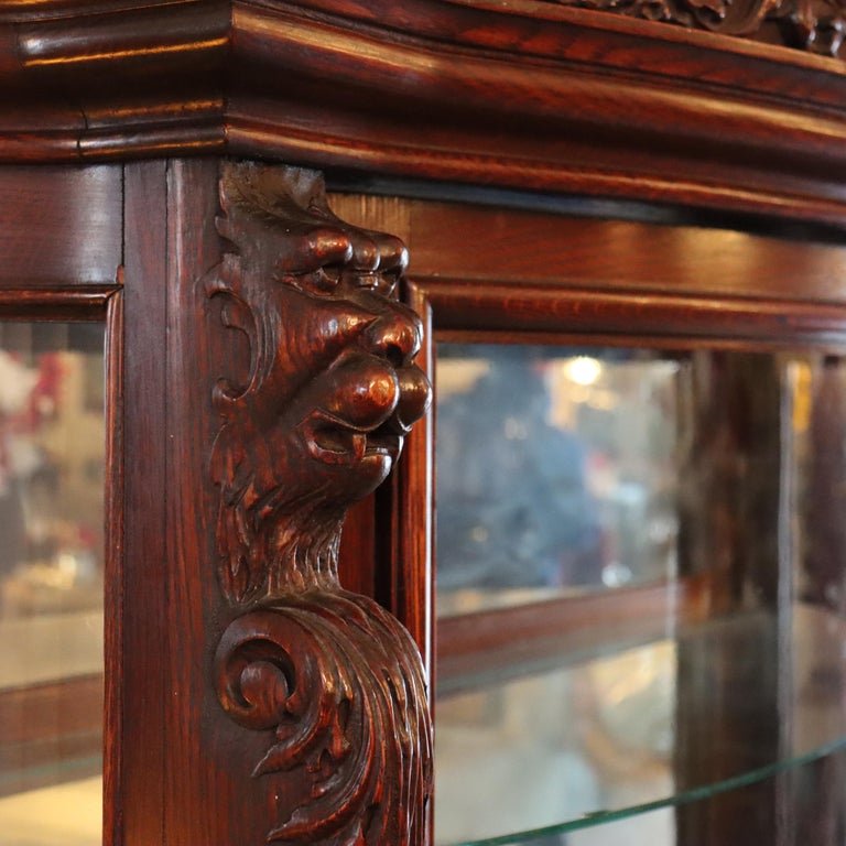 Oversized Antique RJ Horner Deeply Figural Griffin & Floral Carved Oak Sideboard